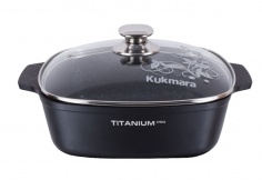 SQUARE FIRE PAN 4L WITH NON-STICK COATING, WITH GLASS LID