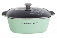 SQUARE FIRE PAN 5L WITH NON-STICK COATING, WITH GLASS LID (Green)