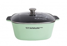 SQUARE SAUCEPAN 5,5L WITH NON-STICK COATING, WITH GLASS LID (Green)